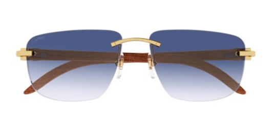 C Allongé de Cartier Motif Rectangular Wood Sunglasses