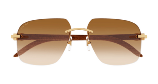 C Allongé de Cartier Motif Rectangular Wood Sunglasses