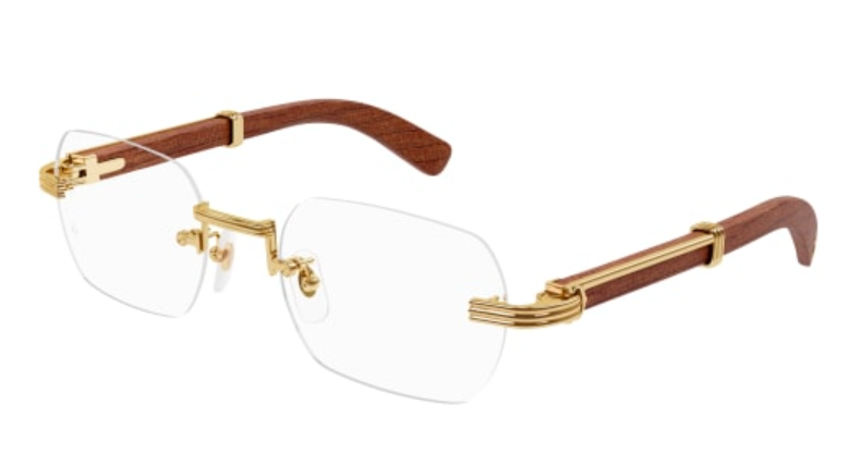 Première de Cartier Rectangular Wood/Horn Eyeglasses