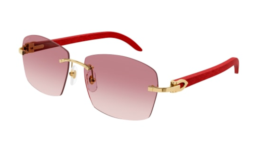C Allongé de Cartier Motif Rectangular Wood Sunglasses