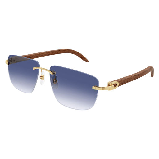 C Allongé de Cartier Motif Rectangular Wood Sunglasses