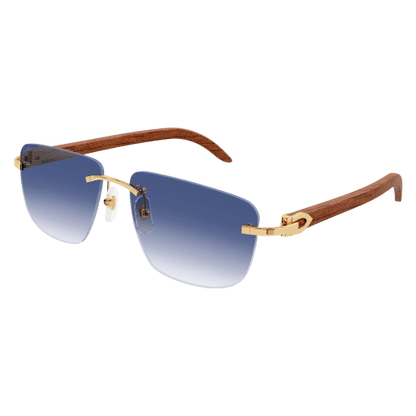 C Allongé de Cartier Motif Rectangular Wood Sunglasses