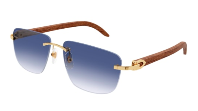 C Allongé de Cartier Motif Rectangular Wood Sunglasses