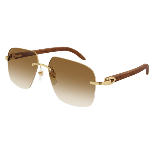 C Allongé de Cartier Motif Rectangular Wood Sunglasses
