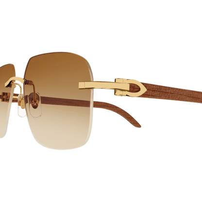 C Allongé de Cartier Motif Rectangular Wood Sunglasses