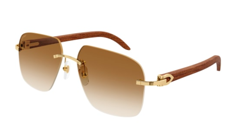 C Allongé de Cartier Motif Rectangular Wood Sunglasses