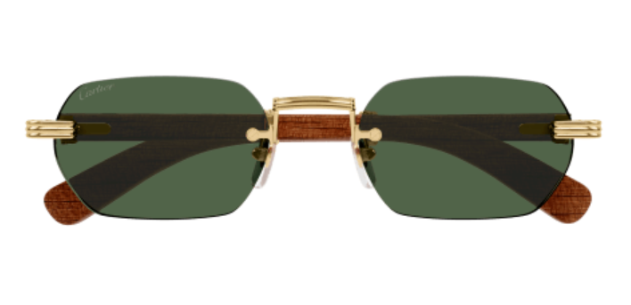 Première de Cartier Recutangular Wood/Horn Sunglasses