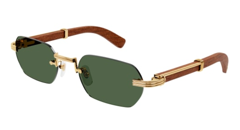 Première de Cartier Recutangular Wood/Horn Sunglasses