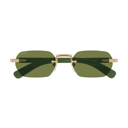 Première de Cartier Recutangular Wood/Horn Sunglasses