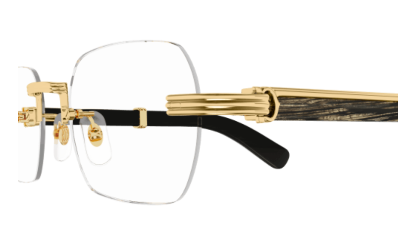 Première de Cartier Rectangular Wood/Horn Eyeglasses