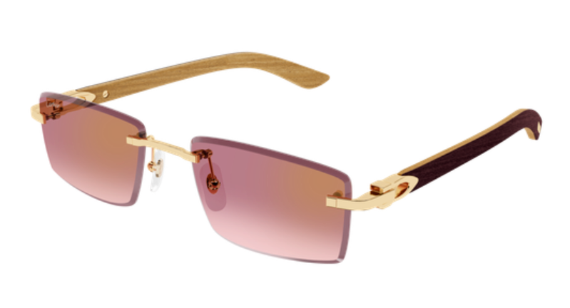 C Allongé de Cartier Motif Rimless Wooden Sunglasses