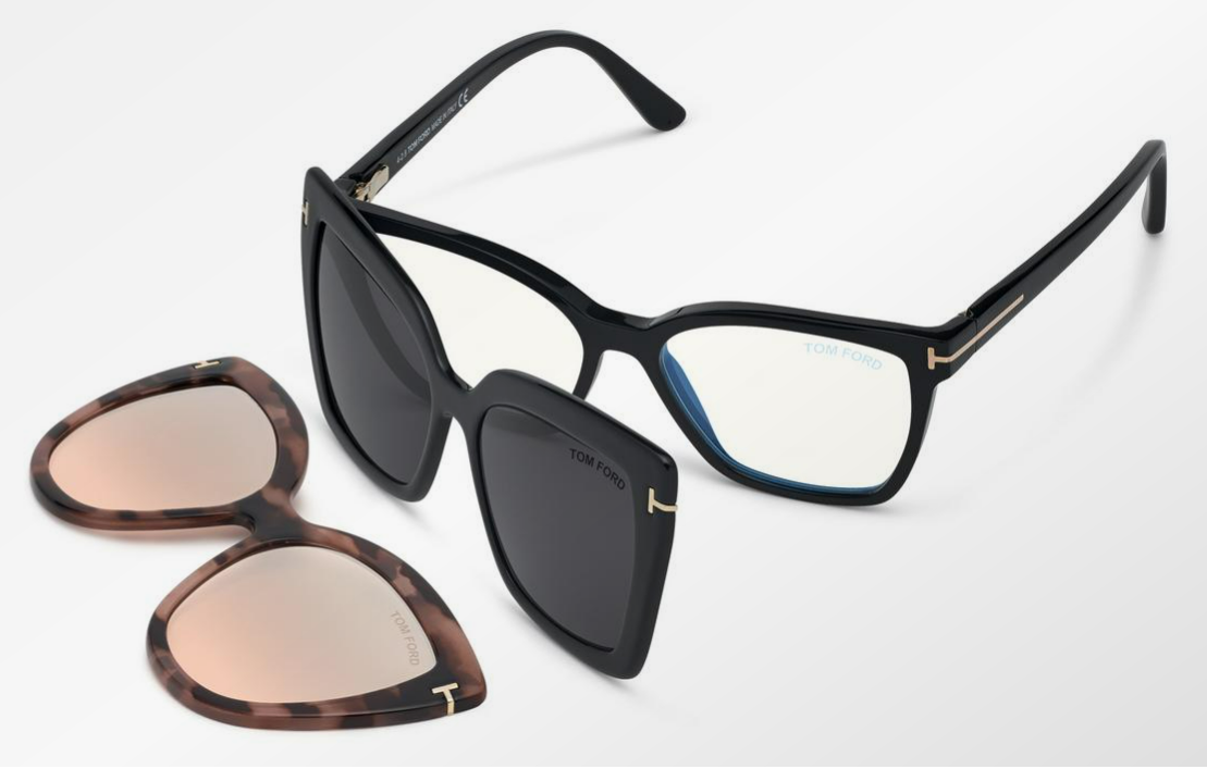 Tom Ford Double Clip on Blue Block Square Eyeglasses