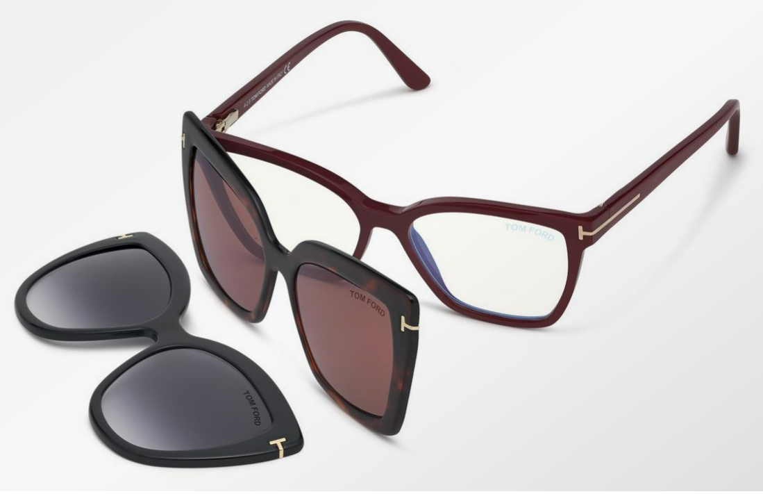 Tom Ford Double Clip on Blue Block Square Eyeglasses