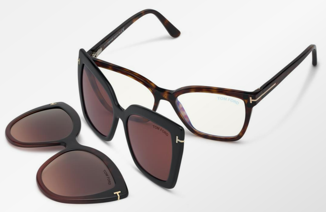 Tom Ford Double Clip on Blue Block Square Eyeglasses
