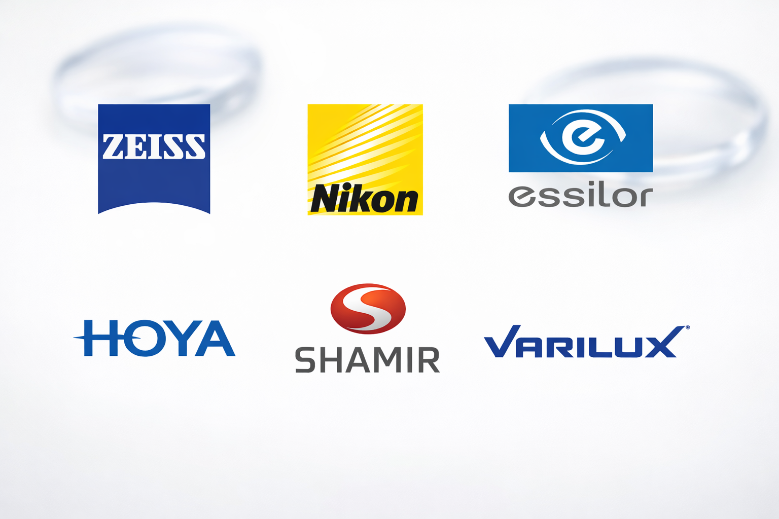 Zeiss, Nikon, Essilor, Hoya Shamir and Varilux logos